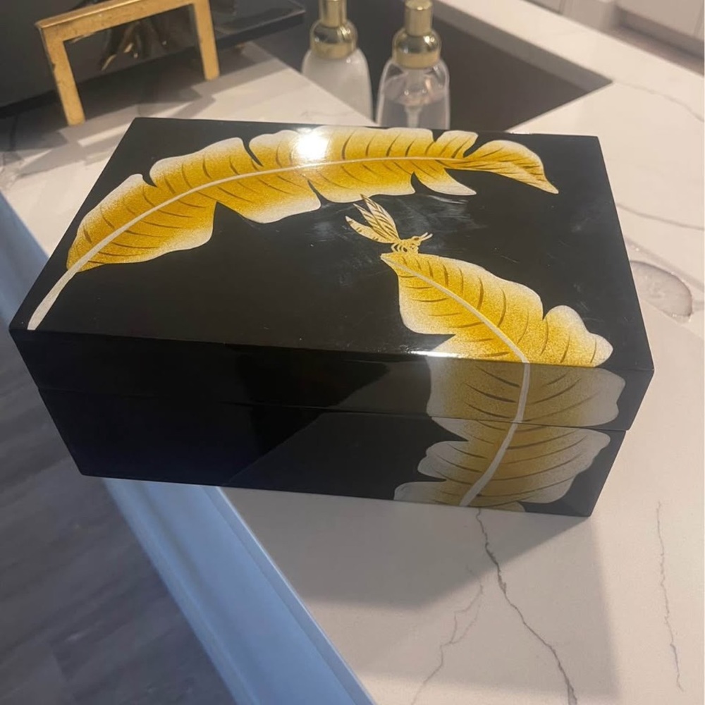 Elegant Black Box with Gold Leaf Design